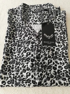 Brave Soul London Large Leopard Button Down Short Sleeve Shirt New. - Picture 1 of 9