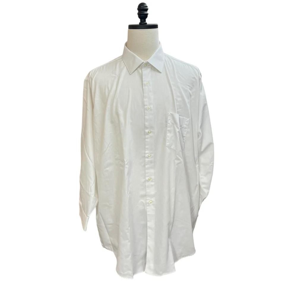 Camisa de Vestir Van Heusen Para Hombre Talla 18.5 Blanca LUX Satén Sin Arrugas Abotonada Foto 1 de 3