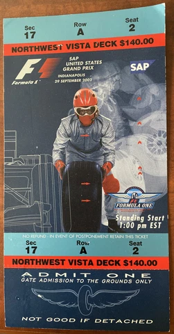 Indianapolis Motor Speedway Formula 1 USGP RACE TICKET Vintage 2002 Cover