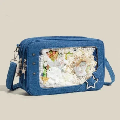 Bolso de mano japonés de lona de mezclilla Ita Bolsos transparentes Escuela Itabag Bolsos bandolera Foto 1 de 4
