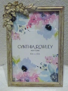 Cynthia Rowley picture frame 4"x6" gold gilt brass antique style floral - Picture 1 of 6