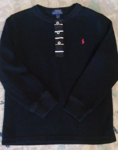 POLO Ralph Lauren Boys sz 7 Black Long Sleeve 1/4 Button Red Pony Shirt Cotton - Picture 1 of 10
