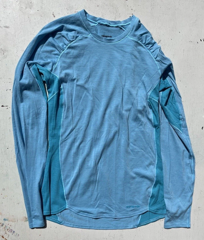 Camisa Para Mujer Patagonia Azul Capa Base LS Pullover M Lana Respiración Elastizada Senderismo Foto 1 de 4