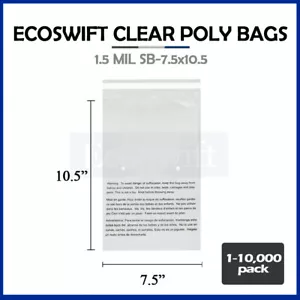 1-10000 7,5x10,5 EcoSwift Autosigillante Soffocamento Avviso Trasparente Poly Sacchetto Spedizione Gratuita - Foto 1 di 78