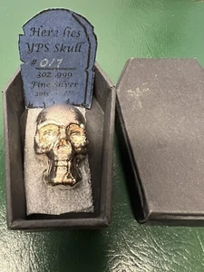YPS 3 oz Skull 3D Bar .999 Yeager's Poured Silver ~RARE W/COA & COFFIN #17~ - Picture 1 of 4