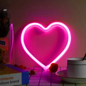 Pink USB Atmosphere Led Neon Light Sign Heart Shape Wall Mounted Night Light for - Picture 1 of 12