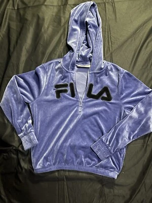 FILA Women's Large Velour 1/4 Zip Blue  Pullover Hoodie Sweatshirt - Image 1 of 4