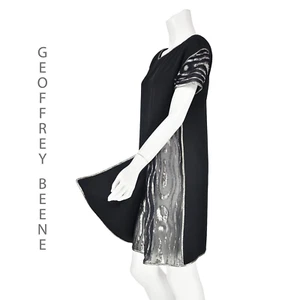 GEOFFREY BEE Vintage Cocktailkleid schwarz mit verstecktem silbernem Lamèeinsatz Gr.8-10 - Bild 1 von 11