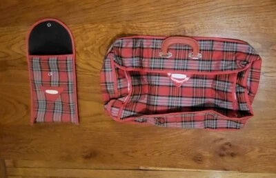 Vintage Red Plaid Luggage Folding Suitcase Retro/Carry On  Plastic Lined Fabric  - Image 1 of 4
