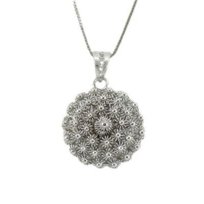 Girocollo donna con pendente filigrana sarda argento a fiore tondo nido d'ape - Immagine 1 di 2