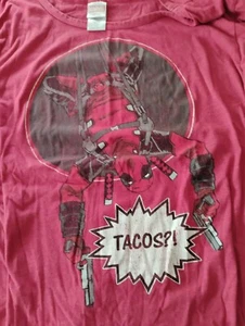Marvel DEADPOOL Tacos Graphic Short Sleeve T-Shirt LADIES 2XL Red Soft Tee - Picture 1 of 2