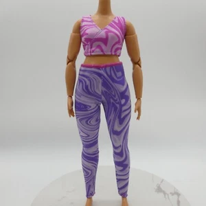 Barbie Doll Workout Yoga Outfit Top Pants Pink Purple Waves Fits Curvy HRH29 - Afbeelding 1 van 10