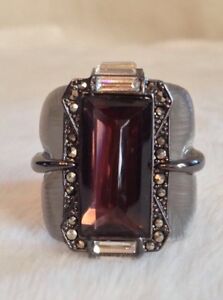 New ALEXIS BITTAR White Silver Lucite Crystal Encrusted Ring Size 7.5