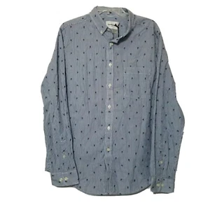 Goodfellow Button Up Collared Shirt ~ L ~ Blue & White ~ Standard Fit ~ Roses - Picture 1 of 4