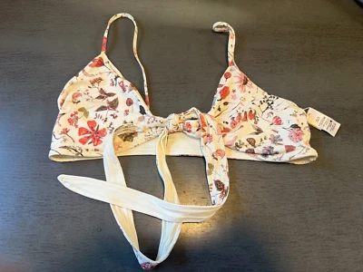 NEW white floral front tie L SPACE swimsuit bikini top size large - Image 1 of 2