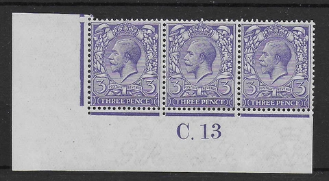 SG376. 3d.Bluish Violet. Very Fine C.13 Control Strip Of 3.  Ref:3758 Cover