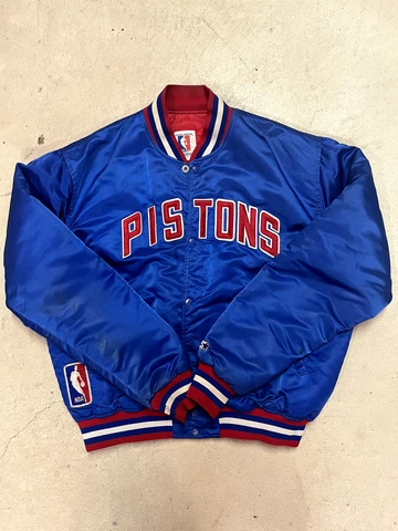 Vintage Detroit Pistons Starter Satin Bomber Jacket Coat Mens XL 1980's Cover