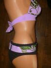 Becca M Purple Brown Belted Buckle Banded Removable Pad Bikini Swimsuit