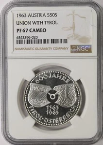 1963 Austria 50 Shilling Union with Tyrol NGC PF67 CAMEO - Picture 1 of 4