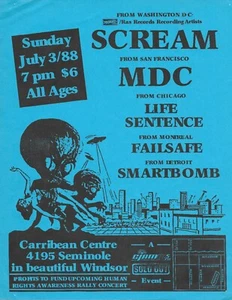 Volante/póster original de concierto hardcore punk Scream Carribean Centre 3 de julio de 1988 - Imagen 1 de 9