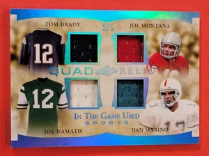 TOM BRADY GAME MAGLIA CARD USATA #d2/5 JOE MONTANA JOE NAMATH DAN MARINO LEAF - Foto 1 di 3