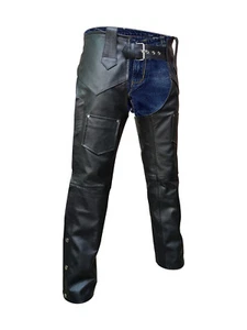 Herren Biker Chaps Jeans Schwarz Leder Heavy Duty Gay Chaps - Bild 1 von 5