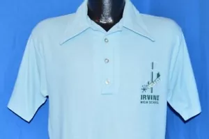 CAMISA POLO VINTAGE AÑOS 70 IRVINE HIGH SCHOOL VAQUEROS AZUL BAR CAMPEÓN M - Imagen 1 de 3