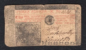 10. April 1759 £3 Three Pounds New Jersey Colonial Currency Note - Bild 1 von 2