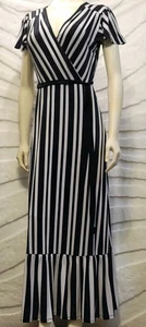 INC International Concepts Belted Maxi Dress Black White Vertical Stripes Small - Picture 1 of 14