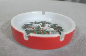 Vintage Porcelain Fitz & Floyd Christmas Doves Red & Green Holly Ashtray Japan - Picture 1 of 8