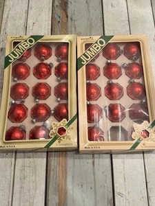 2 Boxes Vintage PYRAMID Red Ornaments (minus 1) USA Box Christmas Ornaments - Picture 1 of 19