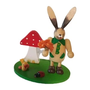 Osterdeko Osterhase / Osterhäsin mit Blumenstrauss stehend 7x10 x10cm aus Holz - Bild 1 von 2