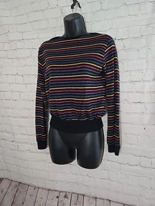 Blusa Tejida a Rayas Metálicas Arco Iris Años 70 80 Cuello Barco Mujer Mediana De Colección - Imagen 1 de 10