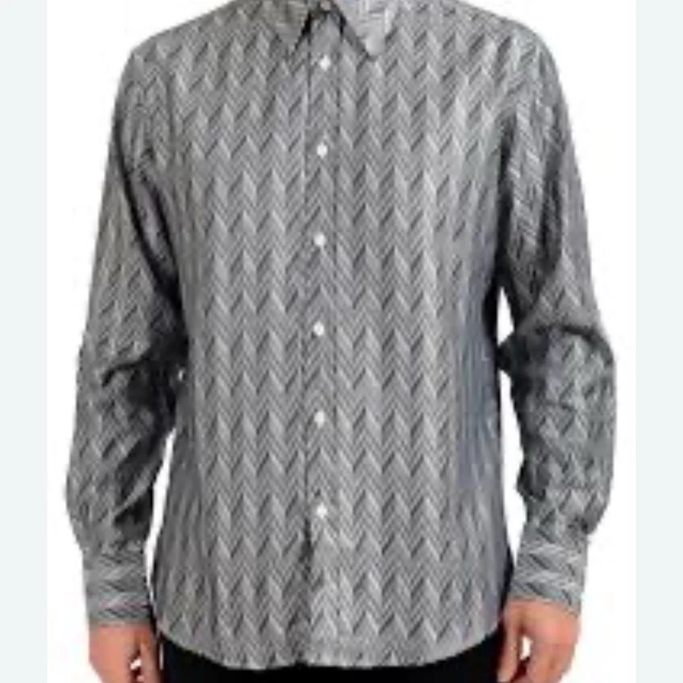 Camisa social Versace Collection masculina manga longa listrada cinza City 41/16 - Imagem 1 de 4