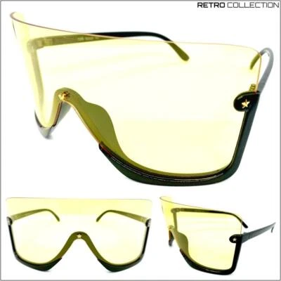 OVERSIZED 90's RETRO FACE SHIELD VISOR SUNGLASSES Huge Jumbo Big XL Yellow Lens - Image 1 of 4