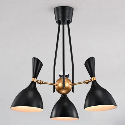 Lámpara de araña Mikael de 3 luces con pantalla de tazón de metal negro mate + dorado Foto 1 de 4