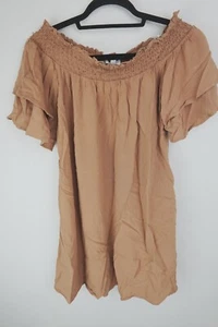 Active USA Off Shoulder Bauern Top S hellbraun Rüschen Boho Cottagecore Bluse - Bild 1 von 10