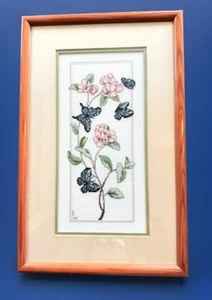 VTG Blue Morpho Butterfly Cross Stitch Framed Art Double Matted Spring Floral - Picture 1 of 10