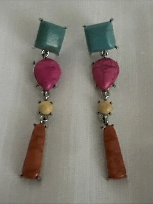 Pendientes colgantes J CREW turquesa piedra craquelada rosa amarillo naranja CARIDAD ❤️296 Foto 1 de 4