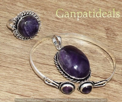 Amethyst 3pcs Mix Shape Combo Set 925 Silver Plated Wholesale Lot Jewelry  - Image 1 of 2