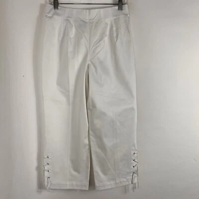 Pantalones capri deportivos Stonebridge para mujer Petite 12P cremallera lateral blancos con cordones recortados Foto 1 de 4