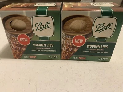 Tapas de madera de acacia BALL para frascos de albañil bucal regulares herméticas NUEVAS Y SELLADAS 2 cajas Foto 1 de 4