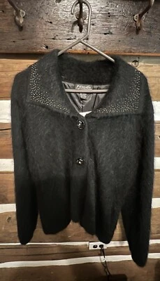 De Colección Chaqueta Suéter Venesha Talla Grande Negra Para Mujer 80% ANGORA Forrada Suave Nueva Con Etiquetas Foto 1 de 3