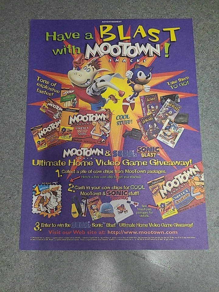 Sonic 3D Blast  Video Game Mootown Snacks Print Ad 1997 8x11 Wall Art  - Image 1 of 1