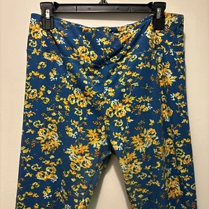 LULAROE Womens Blue & Yellow Floral Leggings Size TC (Tall & Curvy ) 10-24 - Picture 1 of 9