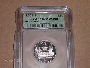 2003 S CLAD QUARTER ARKANSAS ICG PF 70 DEEP CAMEO "PERFECT" STATE QUARTER - Picture 1 of 2