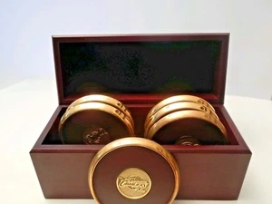 Cleveland Caveliers 6 coaster set with storage box wine gold WOOD METAL PLASTIC - Picture 1 of 12