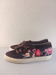 Skechers Memory Foam Size 10 women comfort Purple velvet embroidered flowers - Picture 1 of 9
