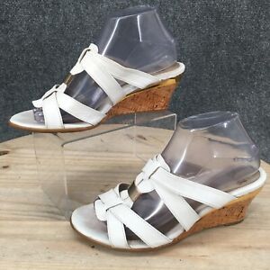 Sofft Sandals Womens 8.5 M Wedge Heels Open Toe Strappy White Leather Slip On