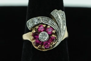 Art Nouveau (ca. 1920) 14K Rose Gold Platinum European Diamond Ruby Ring (5 3/4) - Picture 1 of 5